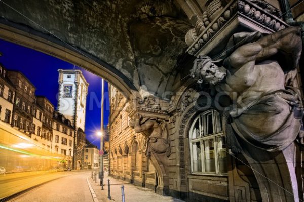 Night scene in the old town of Frankfurt Main, Germany - GlobePhotos - royalty free stock images