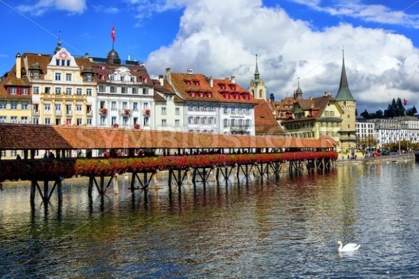 Chapel Bridge in the old town of Lucerne, Switzerland - GlobePhotos - royalty free stock images