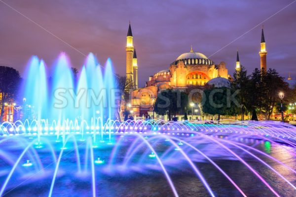 Hagia Sophia illuminated at evening, Istanbul, Turkey - GlobePhotos - royalty free stock images