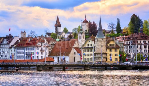 Medieval towers in the old town of Lucerne, Switzerland - GlobePhotos - royalty free stock images