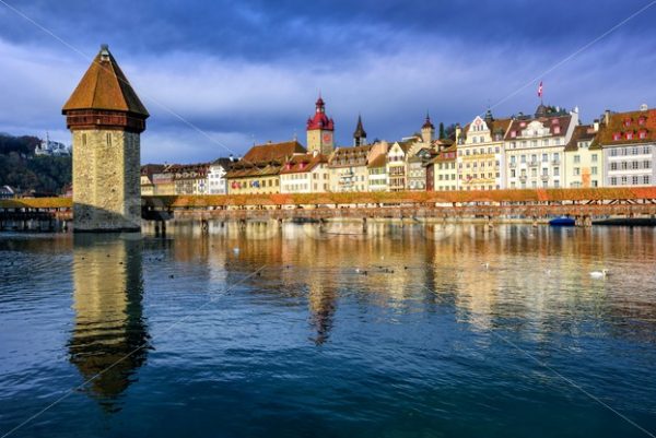 Chapel Bridge and Old Town Lucerne, Switzerland - GlobePhotos - royalty free stock images