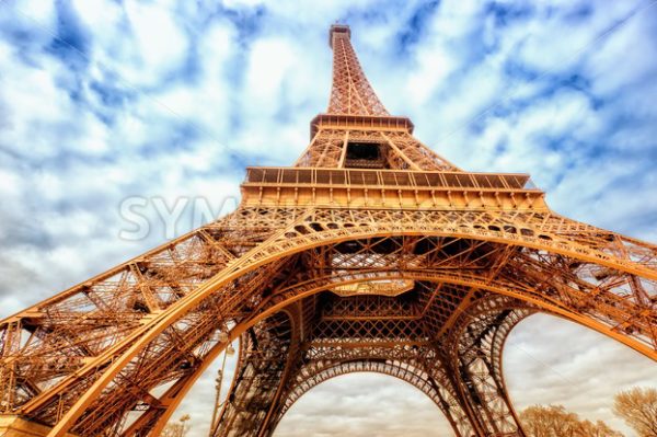 Eiffel tower wide shot with clouds, Paris, France - GlobePhotos - royalty free stock images