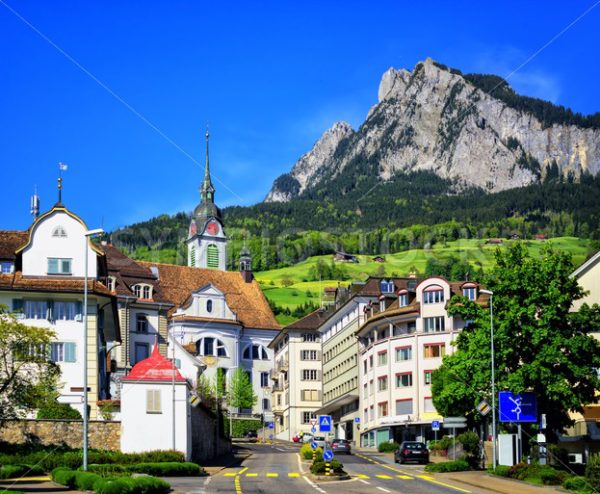 Schwyz town in Alps mountains, Central Switerland - GlobePhotos - royalty free stock images