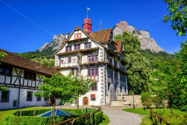 Traditional swiss house in Schwyz, Switzerland - GlobePhotos - royalty free stock images