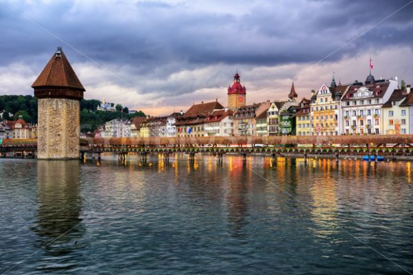 Lucerne old town on dramatic sunset, Switzerland - GlobePhotos - royalty free stock images