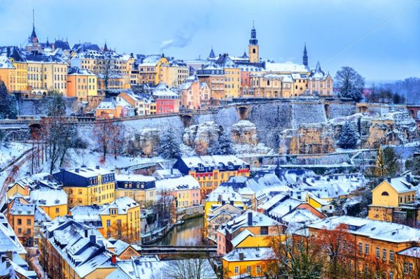 Luxembourg city snow white in winter, Europe - GlobePhotos - royalty free stock images