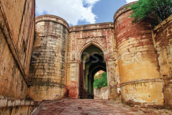 Massive stone gates of Mehrangarh Fort, Jodhpur, India - GlobePhotos - royalty free stock images