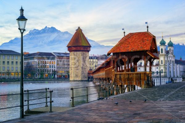 Old town of Lucerne with Mount Pilatus, Switzerland - GlobePhotos - royalty free stock images