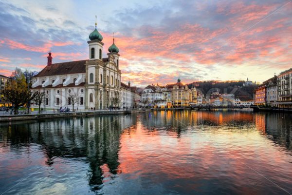 Sunset over the old town of Lucerne, Switzerland - GlobePhotos - royalty free stock images