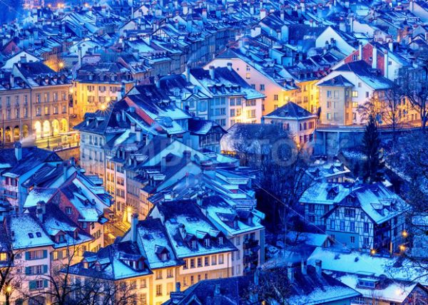 Bern Old Town snow covered in winter, Switzerland - GlobePhotos - royalty free stock images