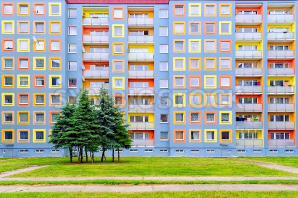 Facade of the modern colorful multi-storey house - GlobePhotos - royalty free stock images