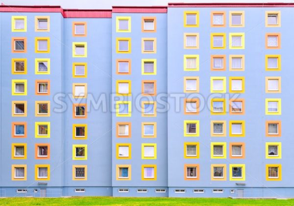 Facade of the modern colorful multistory house - GlobePhotos - royalty free stock images