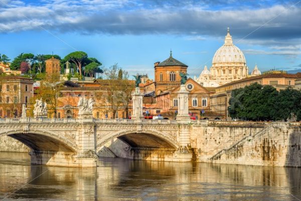 Tiber bridge and Dome of Vatican cathedral, Rome, Italy - GlobePhotos - royalty free stock images