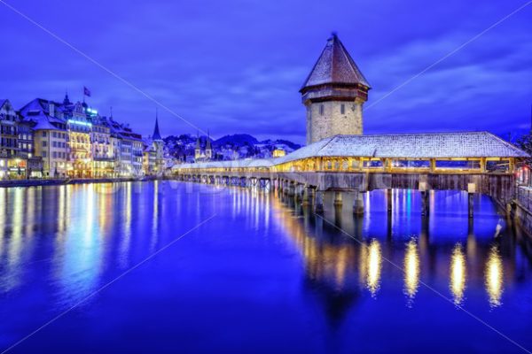 Chapel Bridge in Lucerne Old Town, Switzerland - GlobePhotos - royalty free stock images