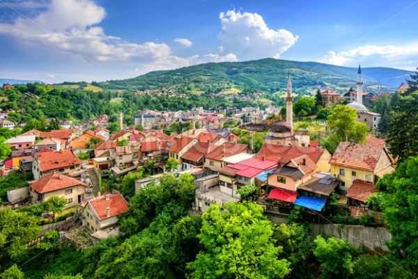 Panorama of the historical old town of Travnik, Bosnia - GlobePhotos - royalty free stock images