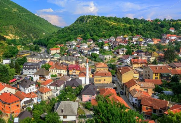 Panorama of the historical old town of Travnik, Bosnia - GlobePhotos - royalty free stock images