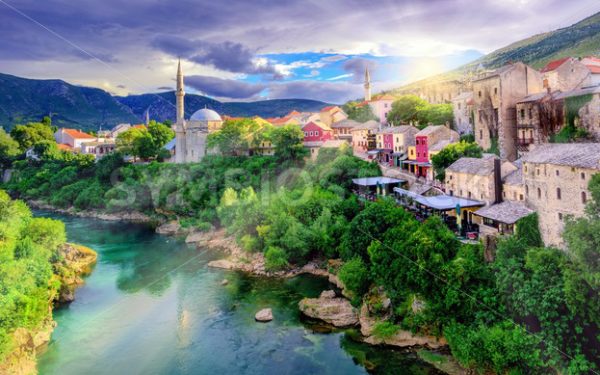 Sunrise over Mostar Old Town, Bosnia and Herzegovina - GlobePhotos - royalty free stock images