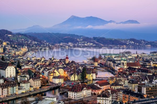 Lucerne town, Lake Lucerne and Rigi Mountain, Switzerland - GlobePhotos - royalty free stock images