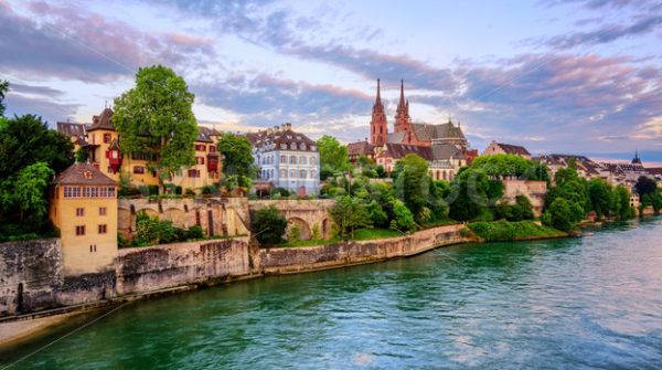 Basel Old Town with Munster cathedral and Rhine, Switzerland - GlobePhotos - royalty free stock images