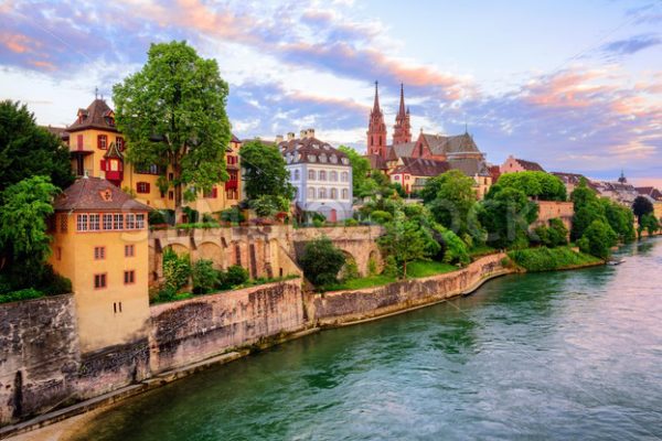 Basel Old Town with Munster cathedral and Rhine, Switzerland - GlobePhotos - royalty free stock images