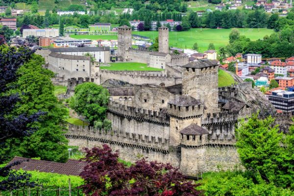 Bellinzona city center with two castles, Switzerland - GlobePhotos - royalty free stock images