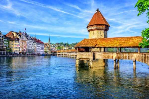 Chapel Bridge in Lucerne Old Town, Switzerland - GlobePhotos - royalty free stock images