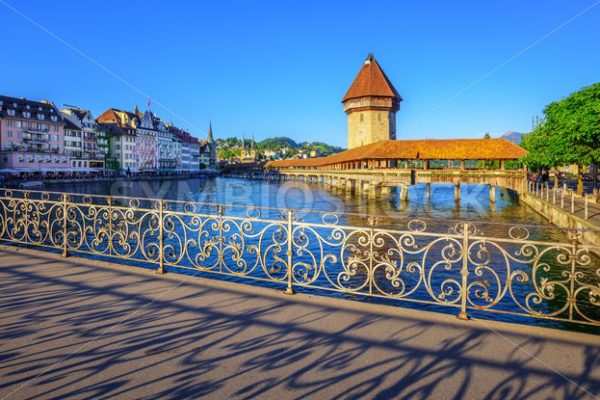 Chapel bridge and Old Town, Lucerne, Switzerland - GlobePhotos - royalty free stock images