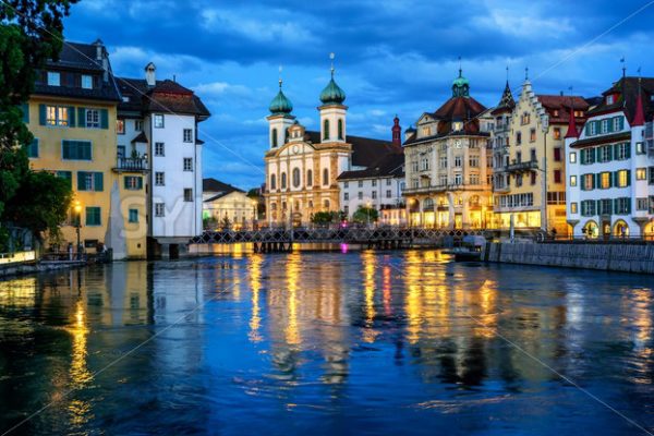 Historical Old Town of Lucerne, Switzerland, at night - GlobePhotos - royalty free stock images