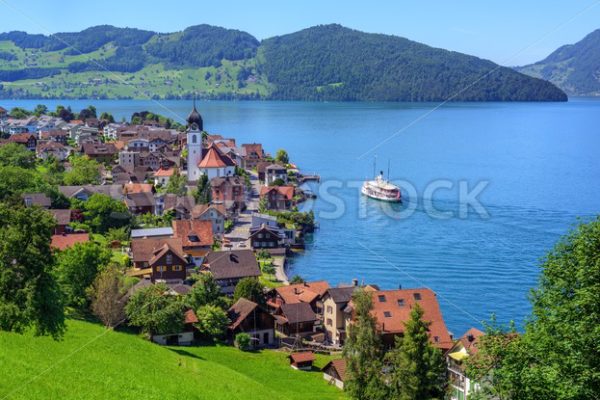 Swiss landscape with Lake Lucerne and Alps Mountains, Switzerland - GlobePhotos - royalty free stock images