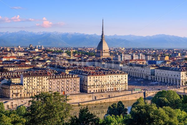 Cityscape of Turin and Alps mountains, Turin, Italy - GlobePhotos - royalty free stock images