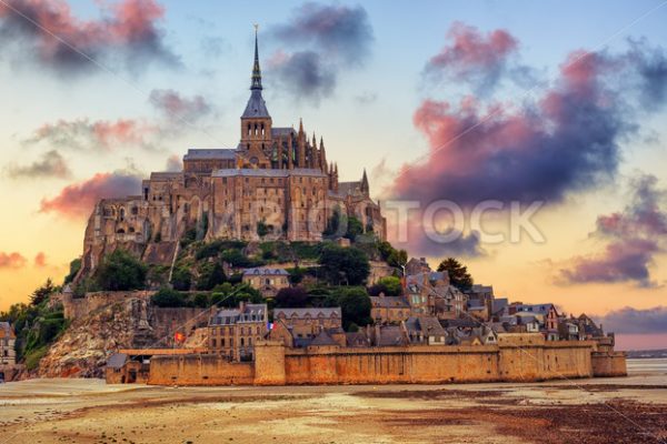 Mont Saint Michel island, Normandy, France, on sunset - GlobePhotos - royalty free stock images