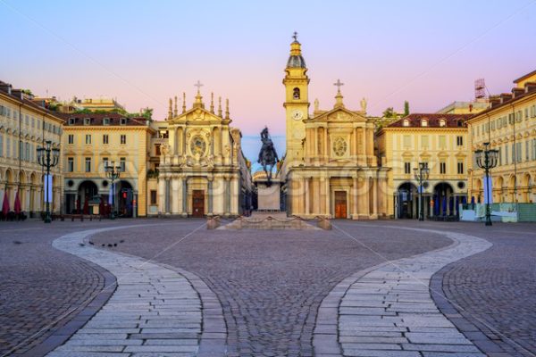 Piazza San Carlo and twin churches in the city center of Turin, Italy - GlobePhotos - royalty free stock images