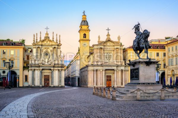 Piazza San Carlo and twin churches in the city center of Turin, Italy - GlobePhotos - royalty free stock images