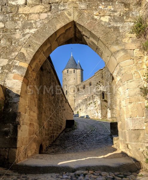 Medieval walls and towers of Carcassonne, Languedoc, France - GlobePhotos - royalty free stock images