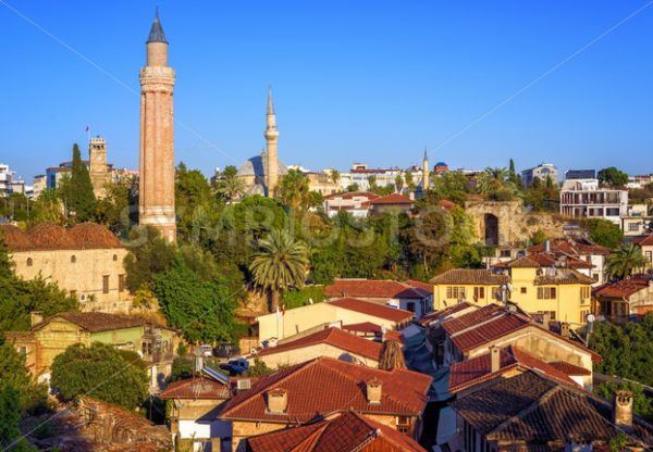 Old Town of Antalya, Turkey, with Yivli Minaret and Clock Tower - GlobePhotos - royalty free stock images