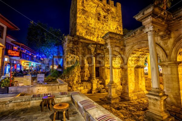 The Hadrian’s Gate at night, Antalya, Turkey - GlobePhotos - royalty free stock images