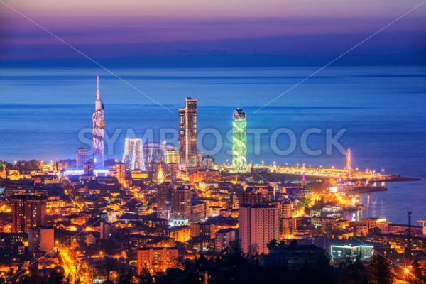 Panorama of Batumi city, Georgia, illuminated on sunset - GlobePhotos - royalty free stock images