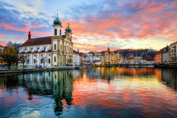 Sunset over the old town of Lucerne, Switzerland - GlobePhotos - royalty free stock images