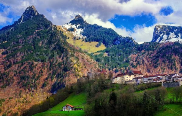 Gruyeres town in the Swiss Alps, Switzerland - GlobePhotos - royalty free stock images