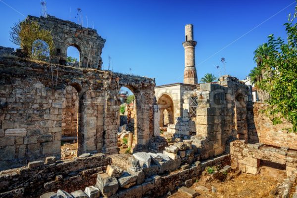 Historical Kesik Minaret Mosque in Kaleici, Antalya Old Town, Turkey - GlobePhotos - royalty free stock images