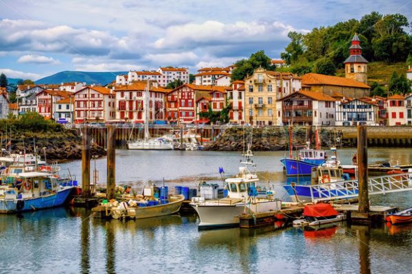 Colorful basque houses in port of Saint-Jean-de-Luz, France - GlobePhotos - royalty free stock images