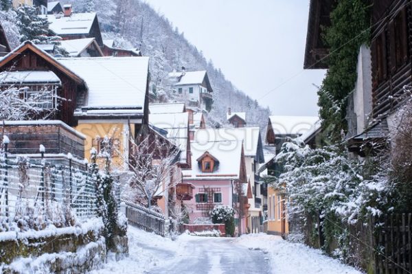 Hallstatt old town, Alps mountains, Austria, in winter - GlobePhotos - royalty free stock images