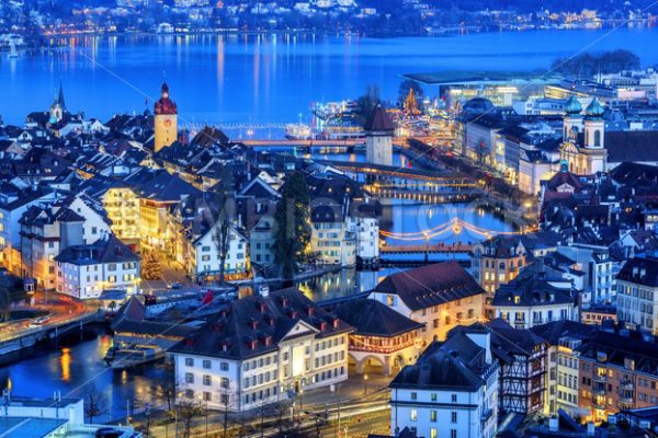 Lucerne Old town illuminated on Christmas, Switzerland - GlobePhotos - royalty free stock images