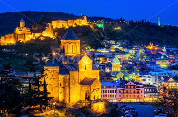 Tbilisi historical Old Town, Georgia, illuminated at night - GlobePhotos - royalty free stock images