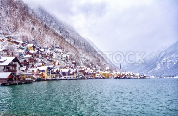 Winter in the Hallstatt town on a lake in Alps mountains, Austria - GlobePhotos - royalty free stock images