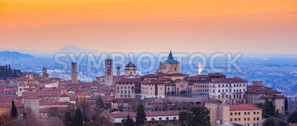 Bergamo Old Town, Lombardy, Italy, in red sunrise light - GlobePhotos - royalty free stock images