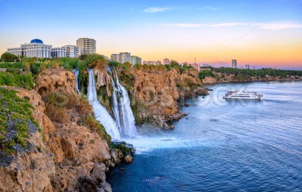 Duden coast waterfalls, Antalya, Turkey, on sunset - GlobePhotos - royalty free stock images