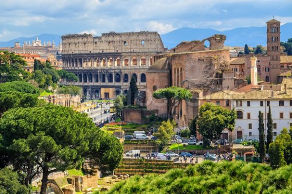 Forum Romanum and Colosseum in the Old Town of Rome, Italy - GlobePhotos - royalty free stock images