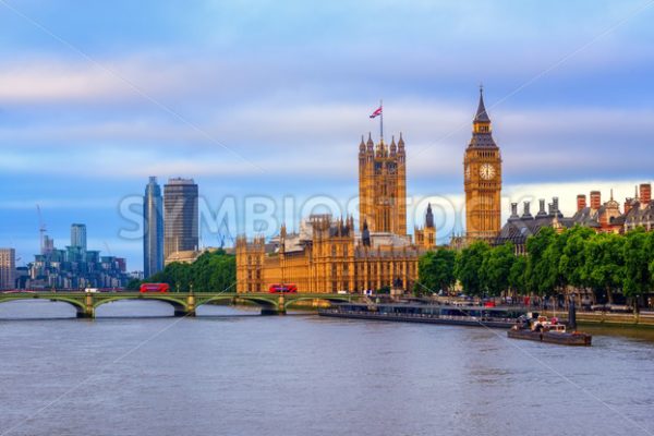 London, England, view over Thames river to Big Ben and Westminster bridge - GlobePhotos - royalty free stock images