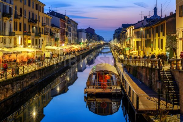 Milan city, Italy, Naviglo Grande canal in the late evening - GlobePhotos - royalty free stock images